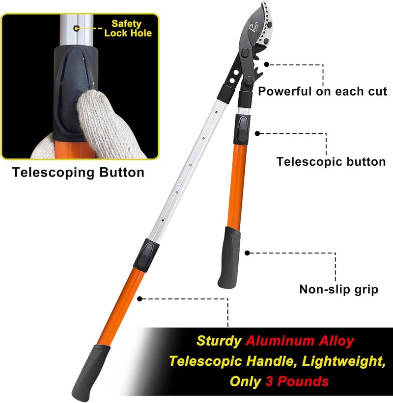 Prunrt Loppers for Tree Trimming Heavy Duty, 26-40 Inch Handle Telescopic Tree Trimmer, Sync Drive Leverage Pruner, 2 Inch Branch Cutter - Image 3